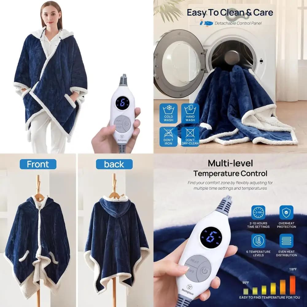 Coperta elettrica riscaldata Navy con 6 livelli e timer da 2-10 ore, 50x60