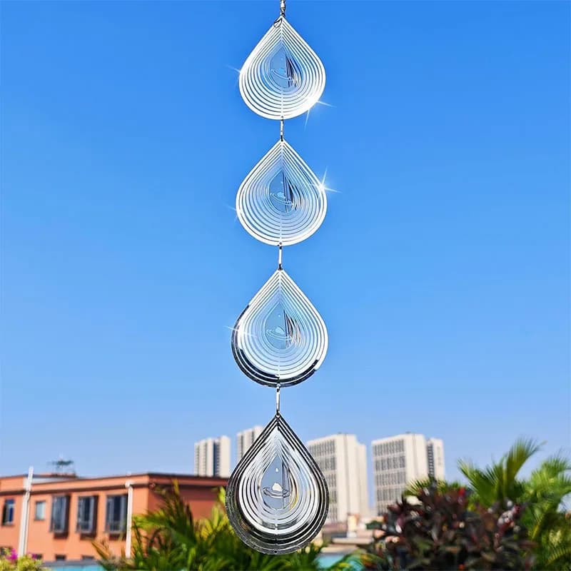 1SET 3D Silent Wind Chime Metal Reflective Bird Deterrent Silver Home Garden Decoration Wind Spinner Drop Water Shape 10cm
