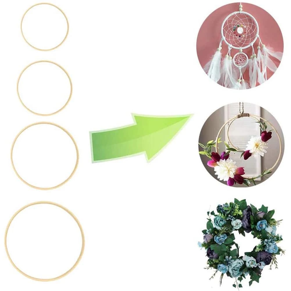 B50C Dream Catcher Rings 12Pcs Wood Bamboo Floral Hoop For DIY Wreath Decor Wedding Wreath Decor And Wall Hanging Craft