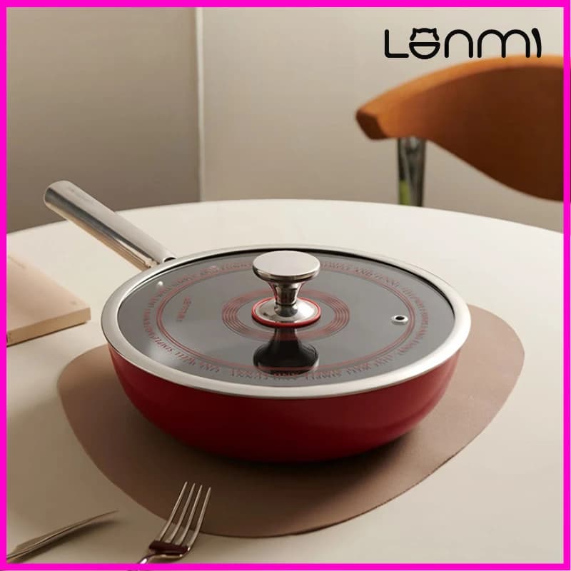 LANMI 28 cm - Z18 Easy to clean, for Intensive Kitchens, with Cover, Wok to Jump into the pan