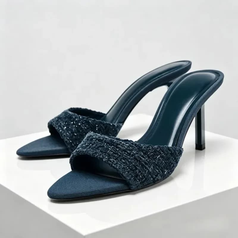 Comode pantofole da donna con tacco alto e sottile in tessuto, sandali estivi sexy con punta aperta, sandali con tacco firmati di lusso per donna