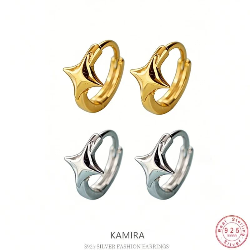 KAMIRA Orecchini a Cerchio con Stella in Argento Sterling 925 per Donne, Placcati in Oro, Delicati Orecchini a Cartilagine con Stella, Gioielli Minimalisti e Carini