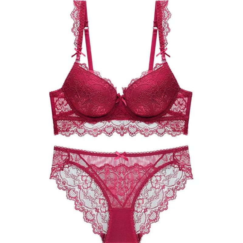 Europa Plus Size Lingerie donna Sexy pizzo ricamo reggiseno Push Up Set romantico intimo rosso comodi reggiseni e mutandine Set