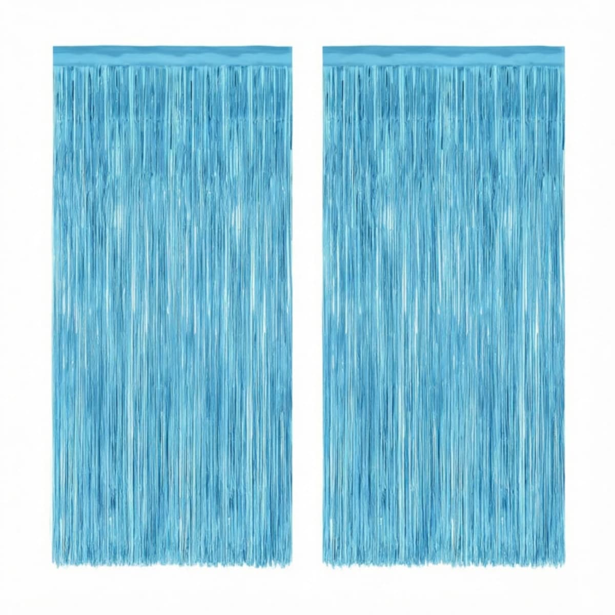 2PCS Light Blue Metallic Foil Fringe Curtains, 3.3x6.56ft Tinsel Backdrop Curtains for Party Decorations, Wall Decor