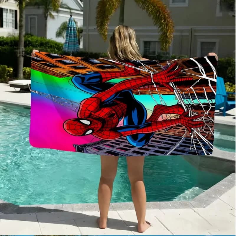 Asciugamano da spiaggia con stampa Marvel Spider-Man, asciugamano ad asciugatura rapida con poster di supereroi, adatto per piscina e spiaggia, ideale per asciugamani da bagno