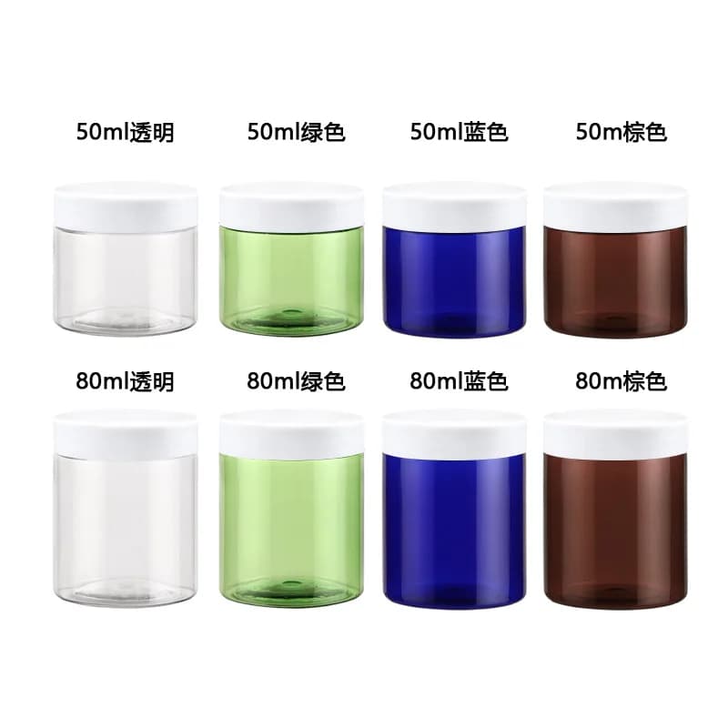 240 pz 50 ml/80 ml crema contenitore rotondo di plastica per animali domestici barattolo di crema per uso alimentare in plastica larga PET nero miele contenitore di caramelle