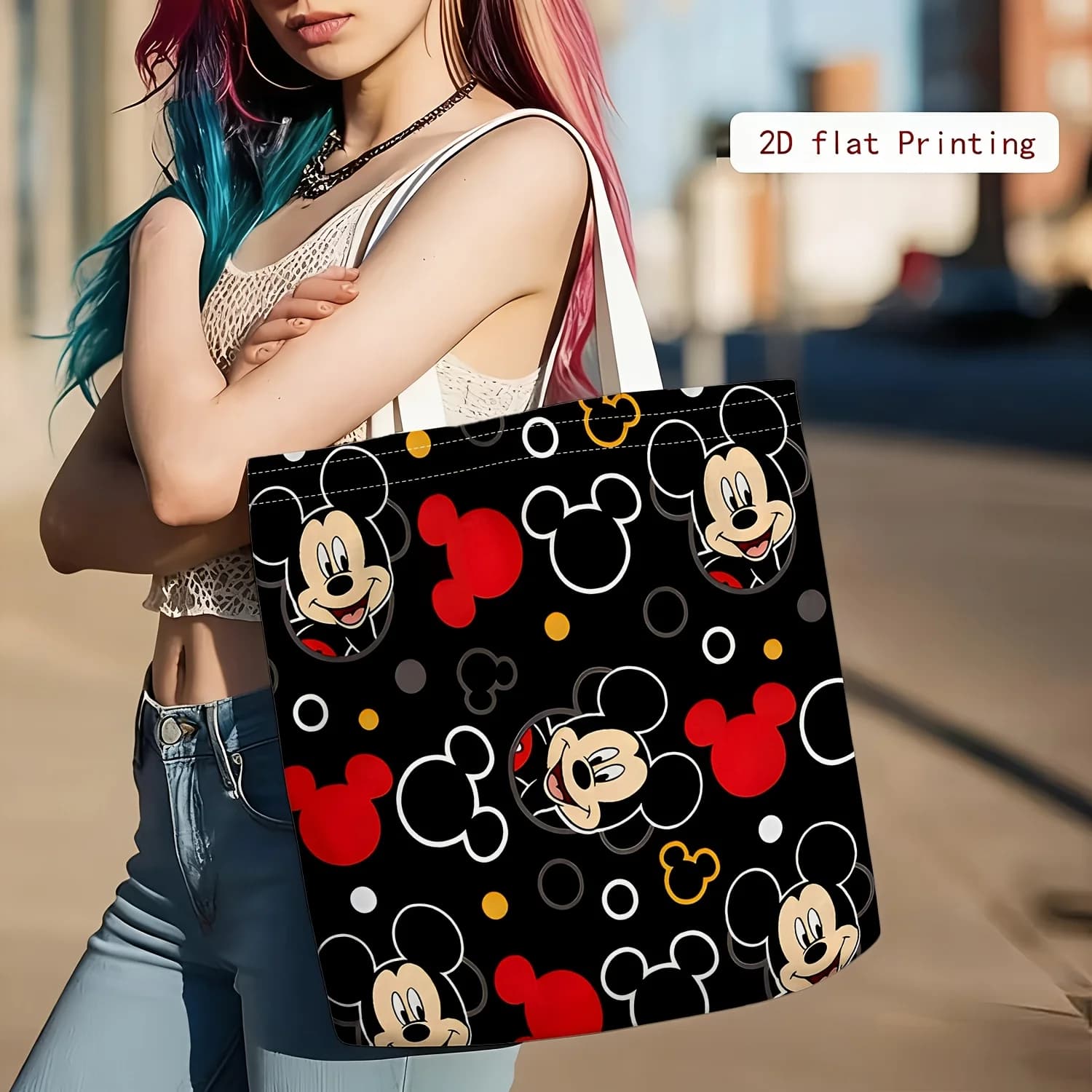 Una borsa multifunzionale da donna con cerniera e motivo Mickey, borsa portaoggetti per gioielli, borsa da lavaggio alla moda.