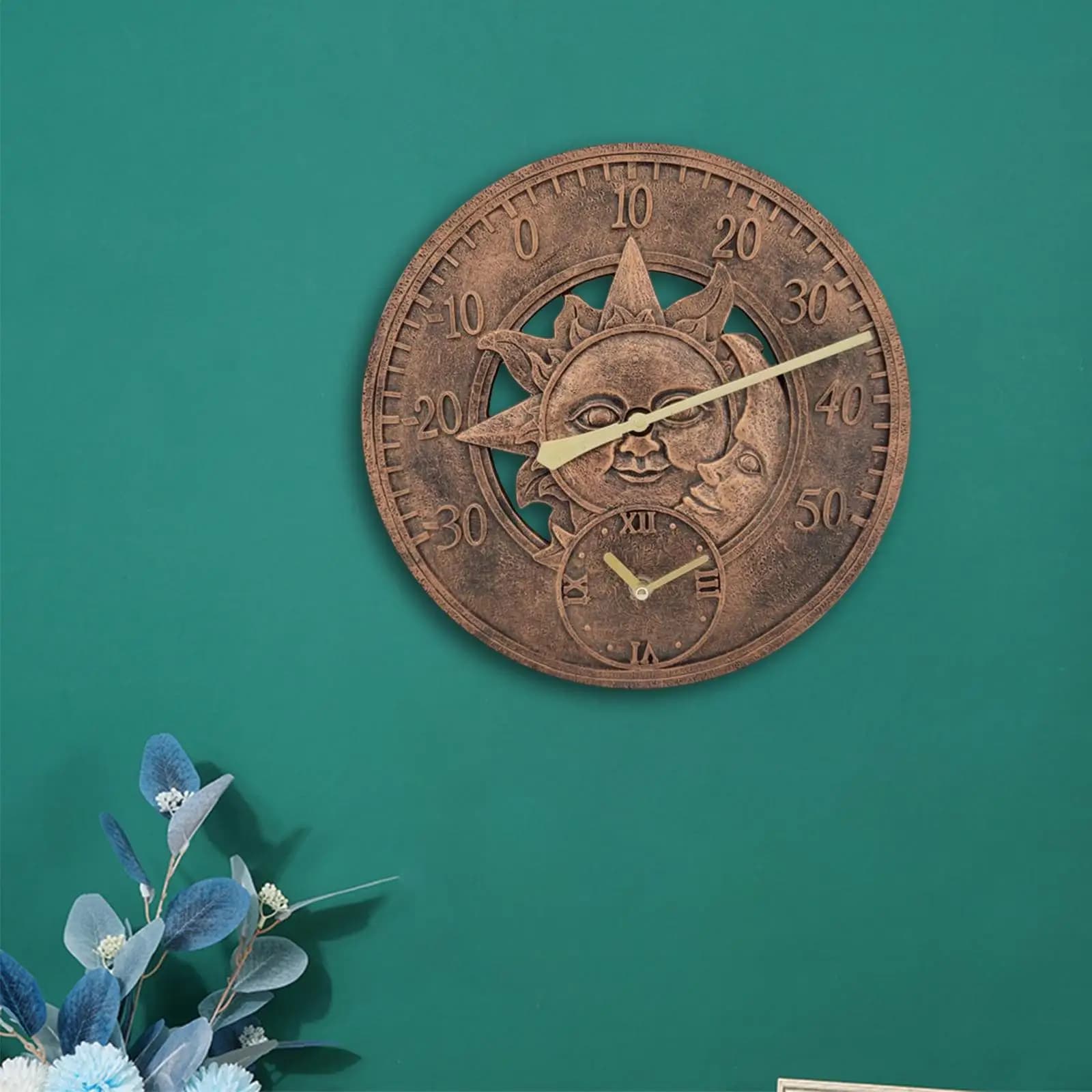 Waterproof 11.8 inch wall clock with temperature display, bedroom, home, office, round