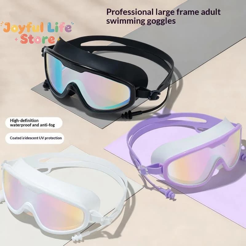 Hot Large Frame Adult Swimming Goggles Anti Fog UV Protection Waterproof Swim Glasses With Ear Plugs For Pool Beach