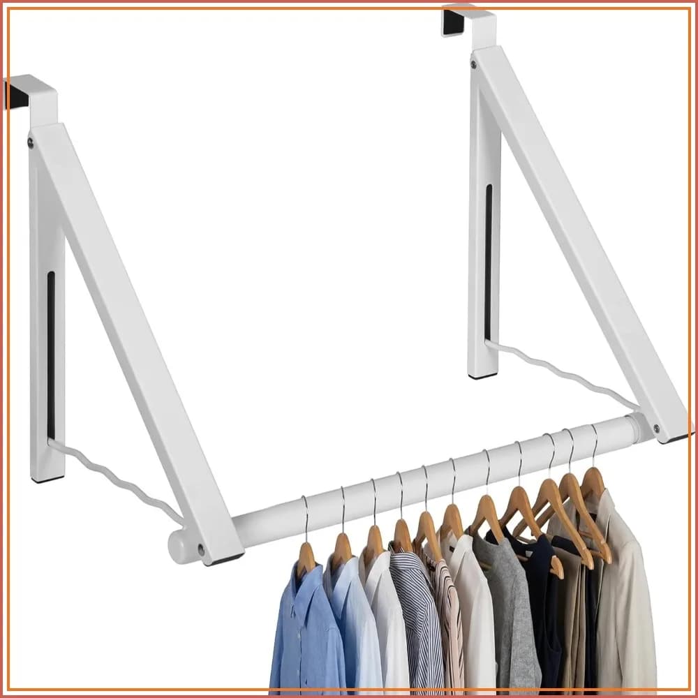 Foldable Over The Door Hanger Rack - Holds Towels, Coats & Clothes - Space Saving for Bedroom, Bathroom, Office