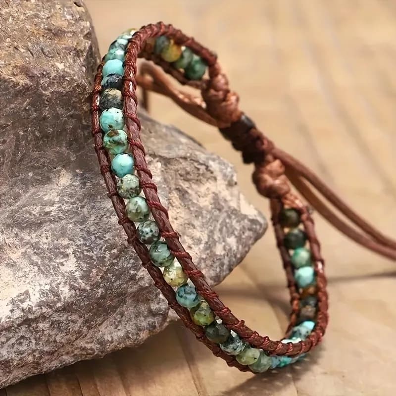 Unique Design Single-layer Wax Thread African Pine Cut Surface Handmade Weaving Natural Stone Bead String Perfect Gift Choice