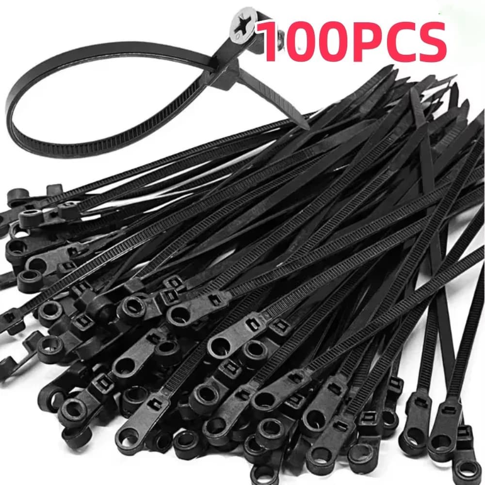 100 Pieces Fascette Nylon cable hanger with Screw hole, Multipurpose, Adjustable, Self-locking, Cable Organizing Belts, Fixing rings