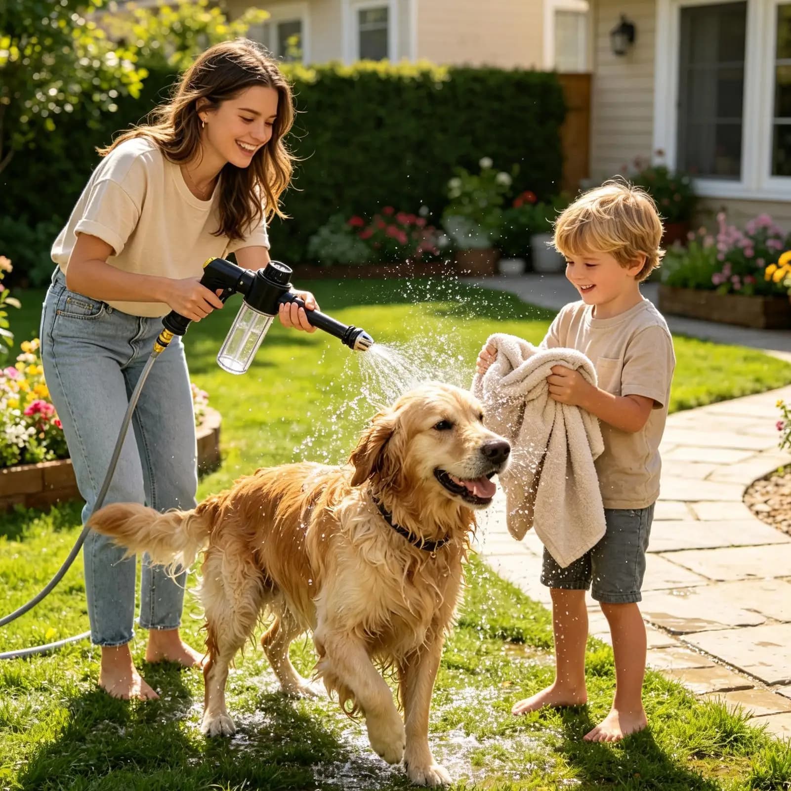 Garden Hose Spray Nozzle With Foam Bottle Adjustable Head Hose Sprayer For Outdoor Lawn Yard Garden Patio Plant Watering Car