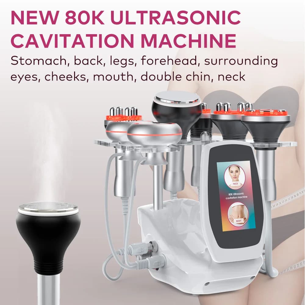 Macchina dimagrante per cavitazione ad ultrasuoni 6 in 1 Dispositivo per terapia di bellezza per perdita di peso per rassodare la pelle RF sottovuoto da 80 KHz