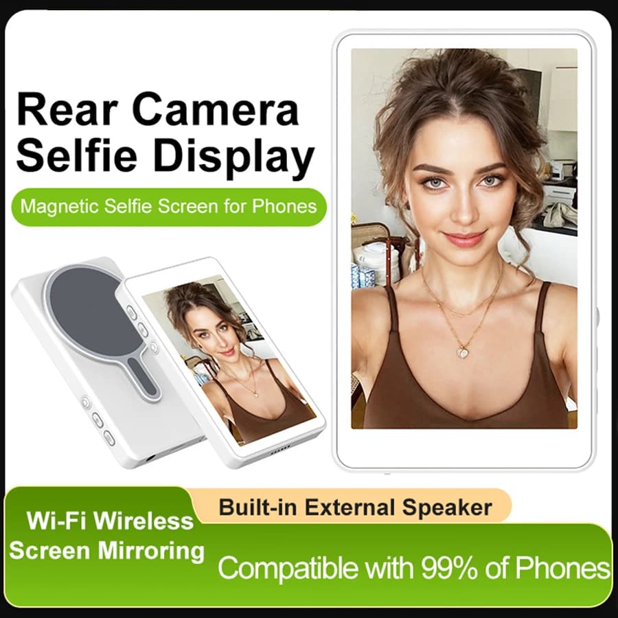 Phone Selfie Minitor Screen Magnetic Rear Camera Monitor Bluetooth Remote Control for iPhone Android Selfie Vlog Live Stream