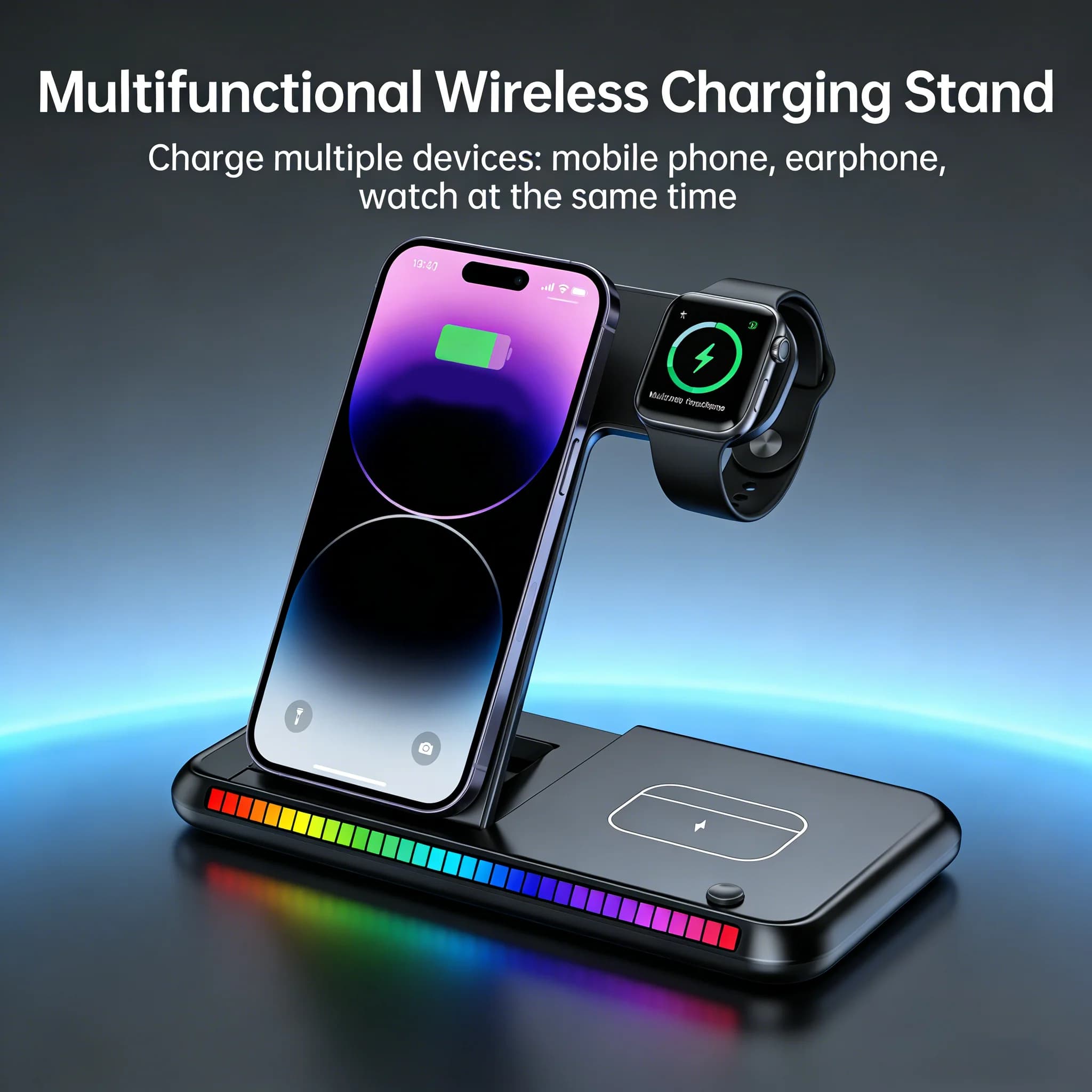 Caricatore Wireless 3 in 1 da 30W per iPhone 16 15 14 13 12, Apple Watch S10/9/8, Airpods 4 Pro 2, Stazione di Ricarica Rapida Pieghevole