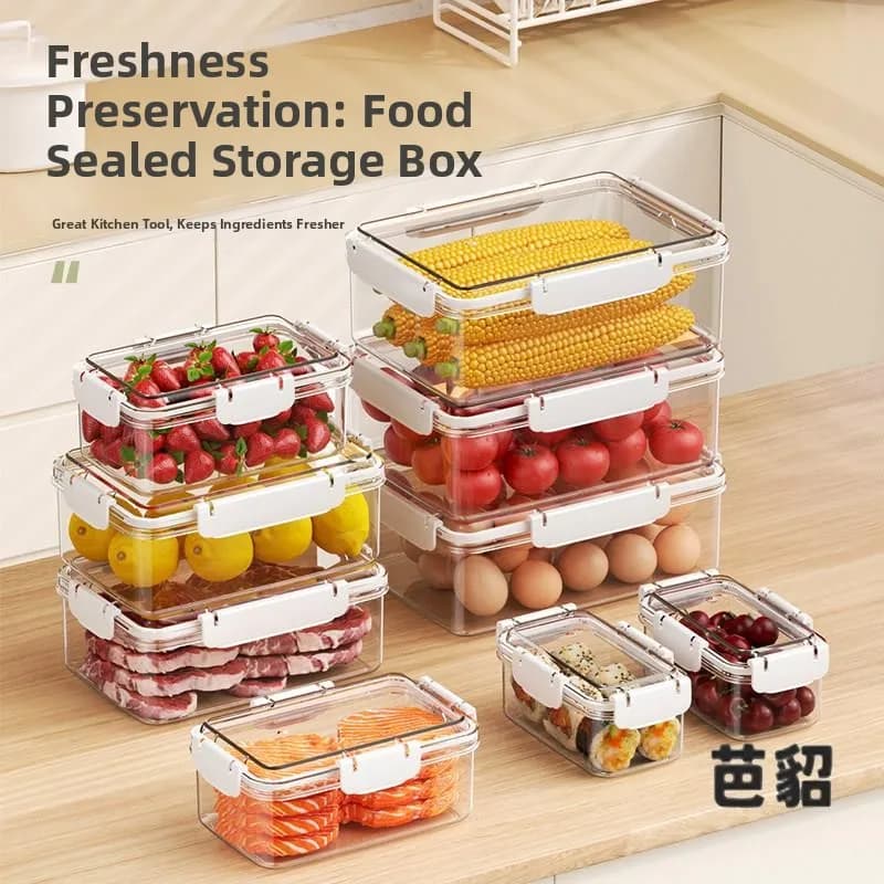 Large Capacity Food Grade Transparent Sealed Storage Box for Fruits Kimchi Freezer Moisture Proof Kitchen Organization Box