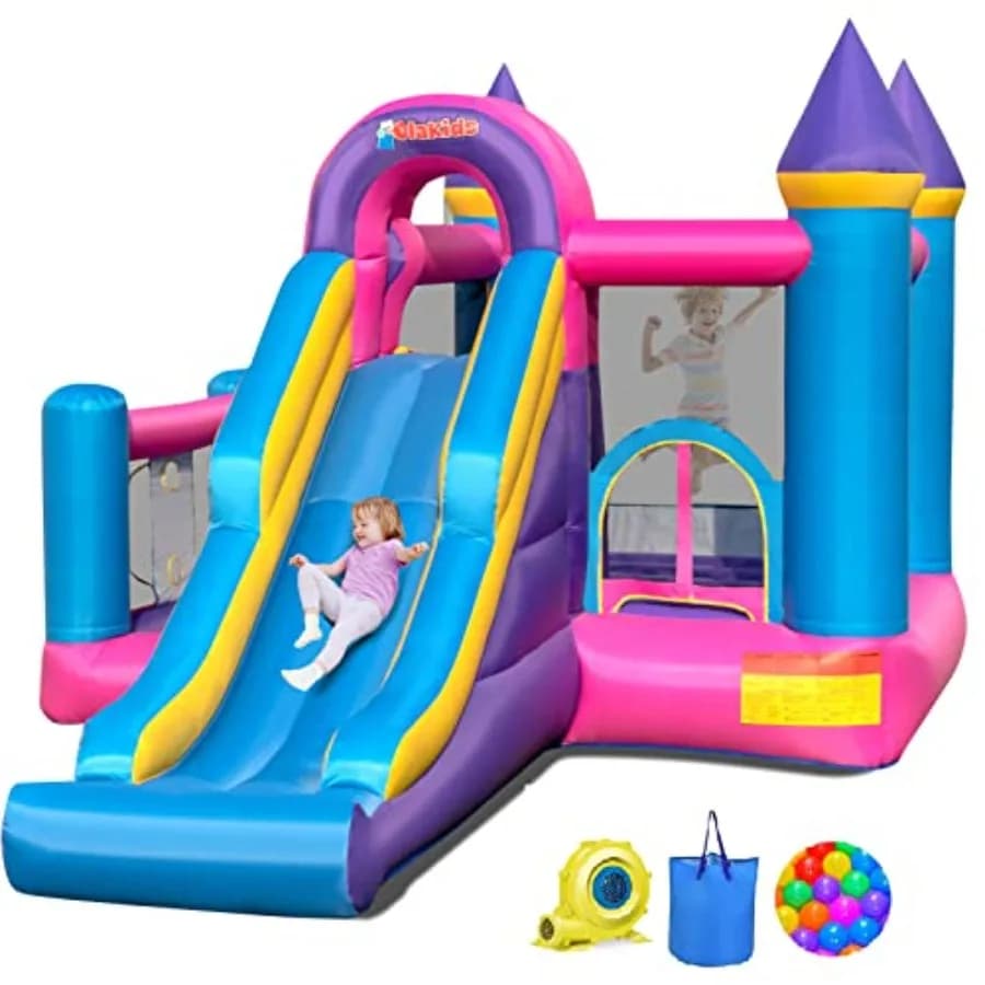 Rose Inflatable Castle with Slide, Ball Pool, Climbing Wall, Basketball Basket, Interior and Exterior Route 680