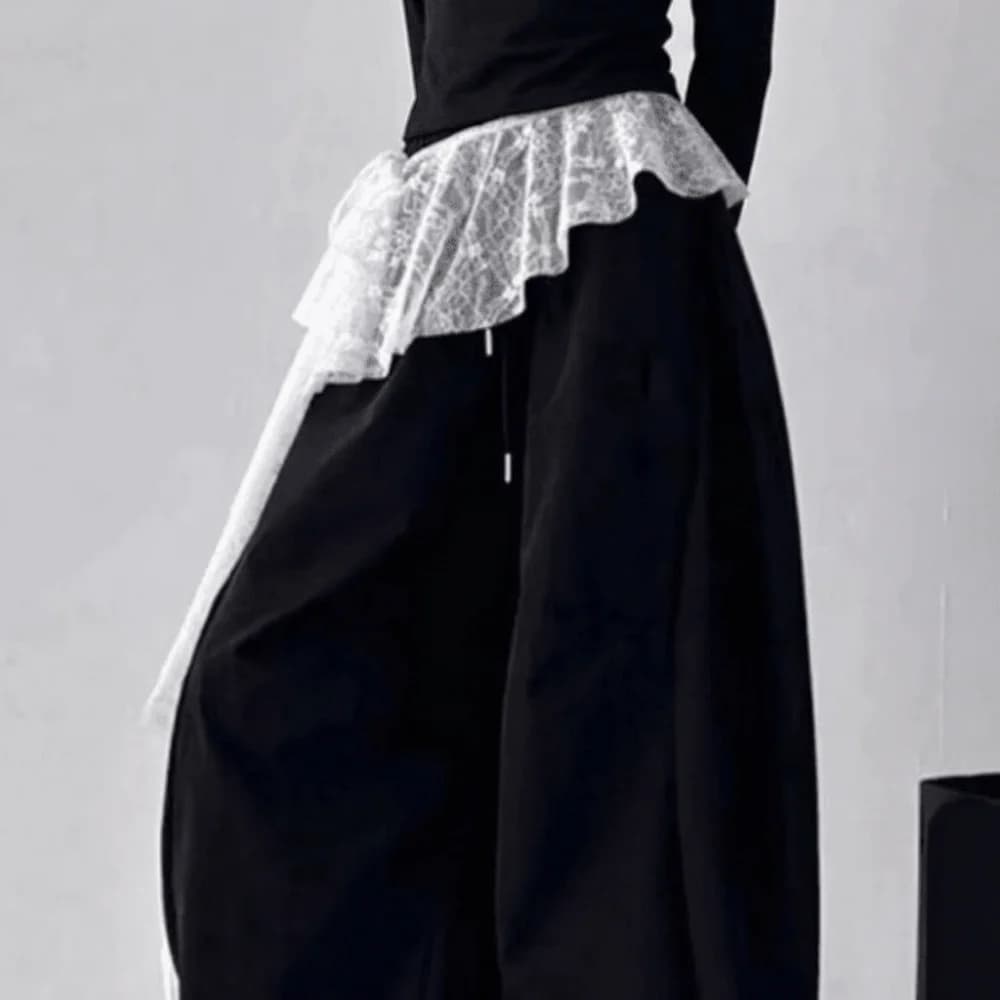 Embroidered Flower Butt Curtain Skirt High Waist Ruffles Trim Lace Trim Butt Curtain Irregular Hem Ruched Mini Apron Women