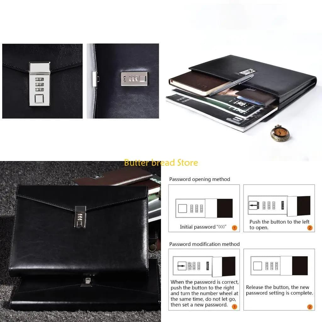 W89C Cartella file documenti con blocco password Valigetta Borsa da viaggio in pelle PU per ufficio