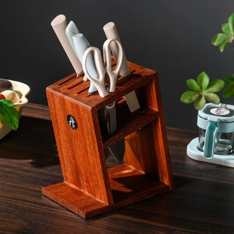 Blocco coltelli in palissandro con slot sicuri, organizer da appoggio in legno naturale per coltelli da chef e da cucina, supporto multifunzione