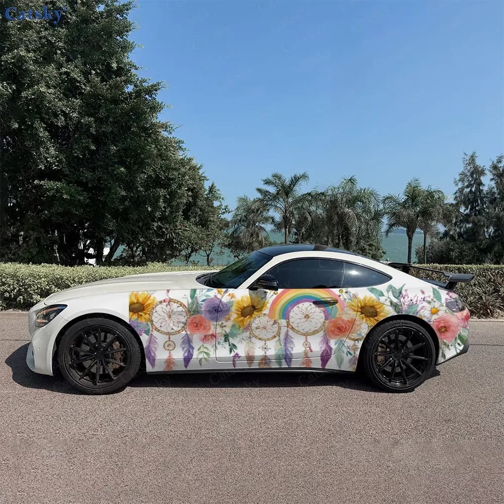 2pcs Dreamcatcher Bloom Shadow, Durable, Fade-resistant, Enhance Vehicle Aesthetics With Bold Artistic Design Car Vinyl Wraps