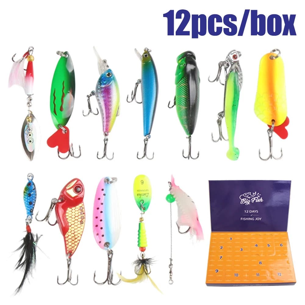 JSFUN Calendario dell'Avvento con Esche da Pesca – Scatola Sorpresa con Esche Assortite, Regalo Perfetto per Pescatori
