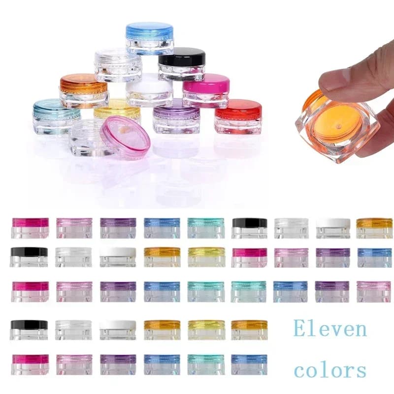 50 pieces of mini plastic transparent square cosmetic jars 3g/5g, rechargeable travel containers to store jewelry, nail dust, umbrella