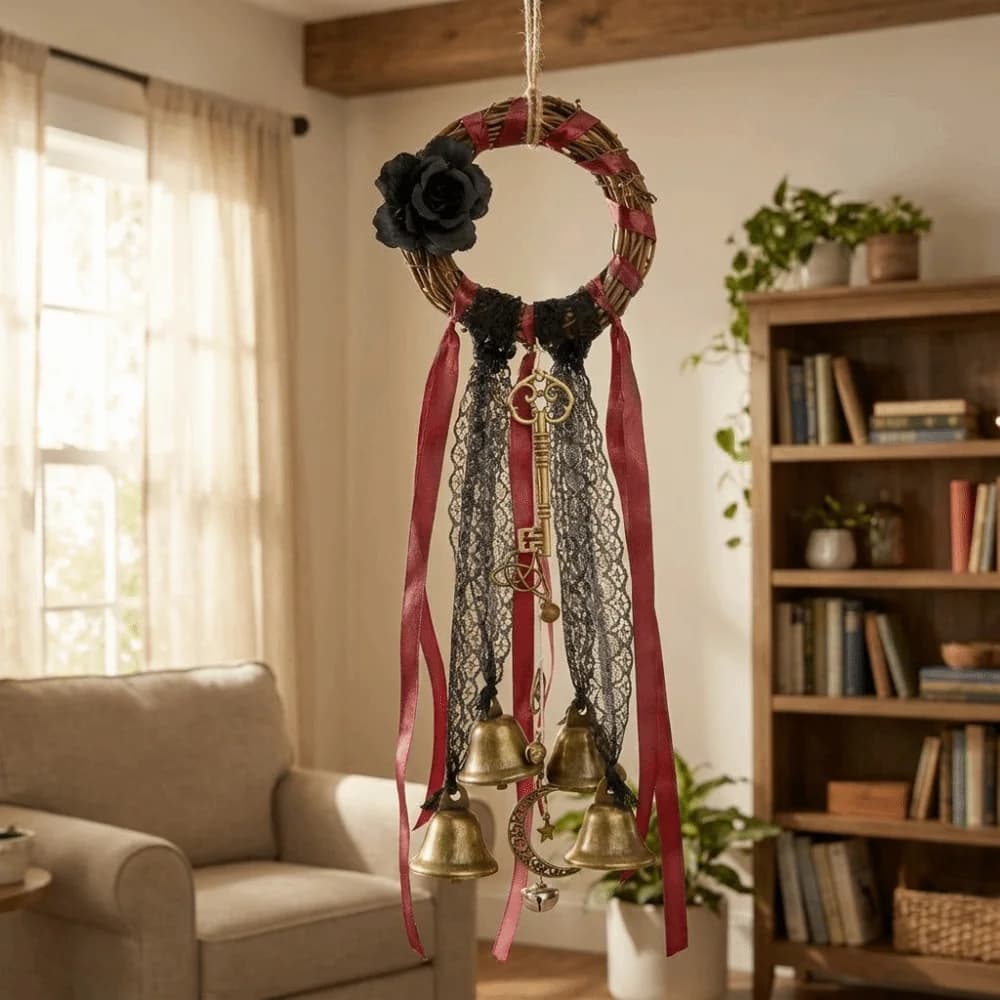 Ornament Vintage Witch Bell Pendant Handmade Flower Design Wind Chimes Rattan Wind Chime Door Hanging Gift