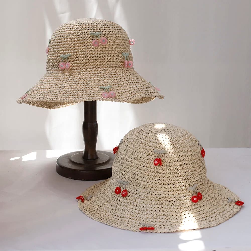 NUOVO Y2K fiore da spiaggia Cappello di paglia Donne estive Visiera Cappello da pescatore Cappello da pescatore Tessitura a mano Panama Ragazza Pesca Cappelli da sole fatti a mano