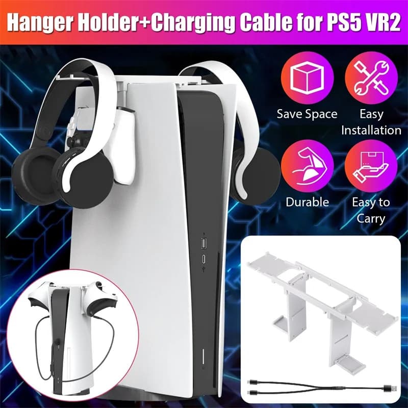 Gancio per cuffie da gioco 2in1 per accessori controller PSVR2 PS5 con cavo di ricarica