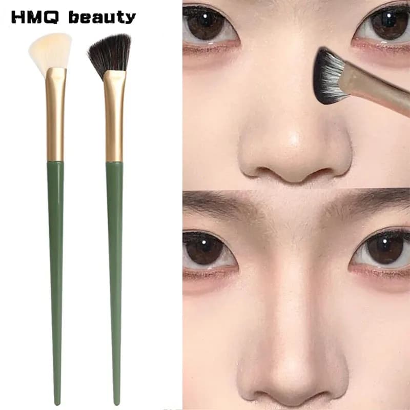 Pennelli da Trucco a Ventaglio, Pennello per Ombretto Naso Semi-Scalloped, Pennello Obliquo per Contouring ed Illuminante, Strumenti Portatili per il Make-up
