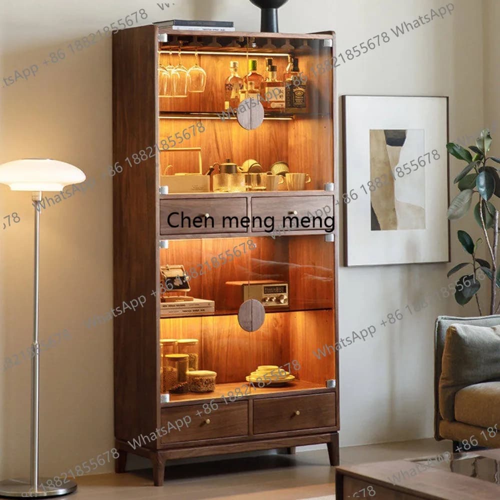 Mobiletto portabottiglie in legno massello di noce nero nordamericano, vetrina di lusso, mobiletto da soggiorno, mobiletto laterale per TV