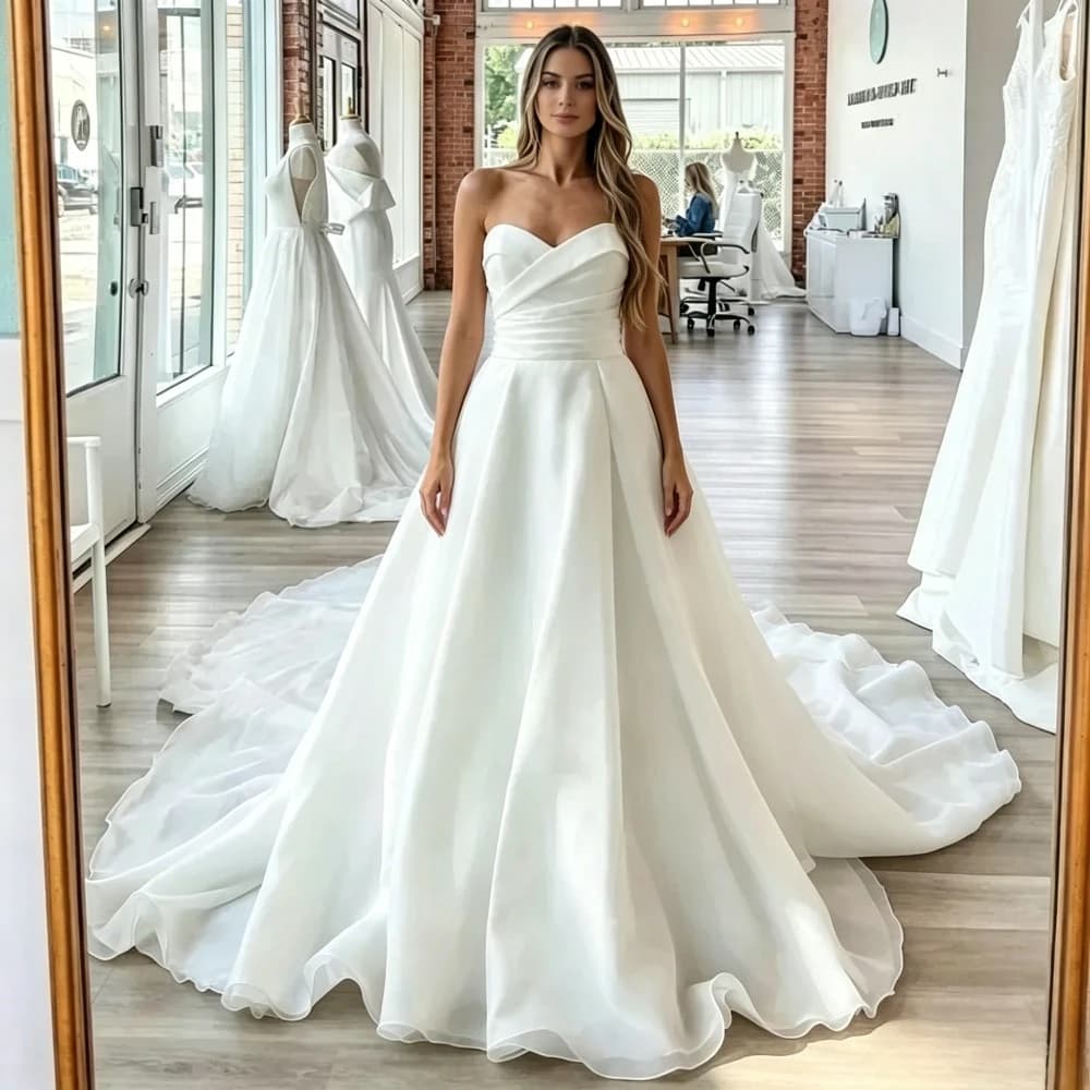 Customized Elegant Plain Wedding Dresses Without Shoulder Straps Twisted Pleats A-line Bridal Gown Long Strapless Floor Skirt