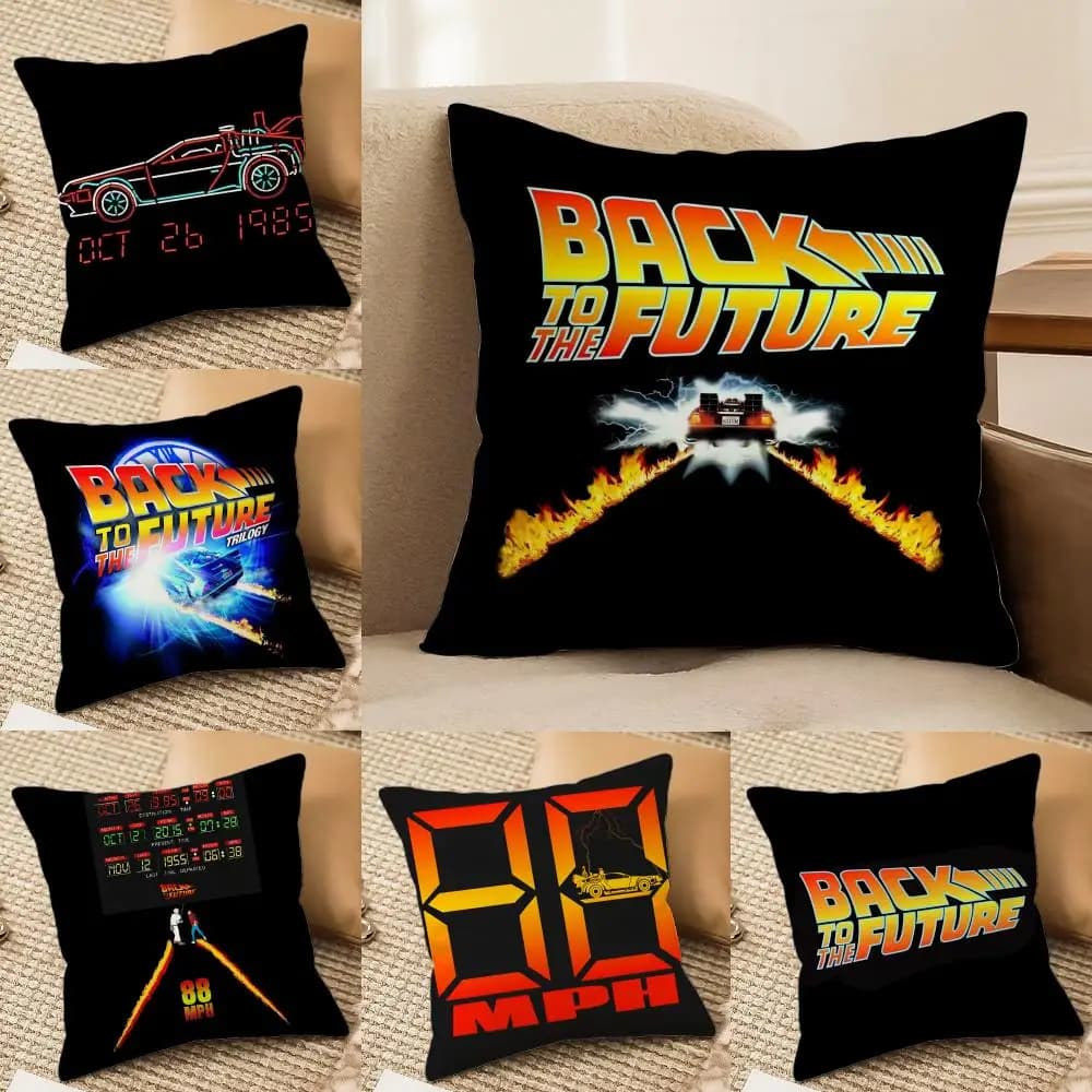 B-Back To The Future cushion cover, soft plush cushion lining with front-back printing | Decorative Gift for All Seasons