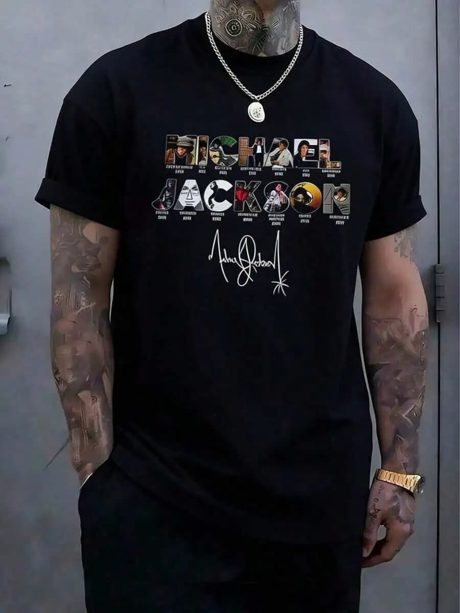 1 pezzo di t-shirt classica di Michael Jackson King Of Pops, t-shirt rock alla moda da uomo, t-shirt punk pullover