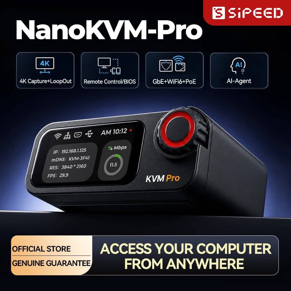 Sipeed NanoKVM-Pro PiKVM 4K IP-KVM GbE WiFi6 PoE Telecomando HomeLab Server NAS AI Agente HDMI secondo schermo striscia led