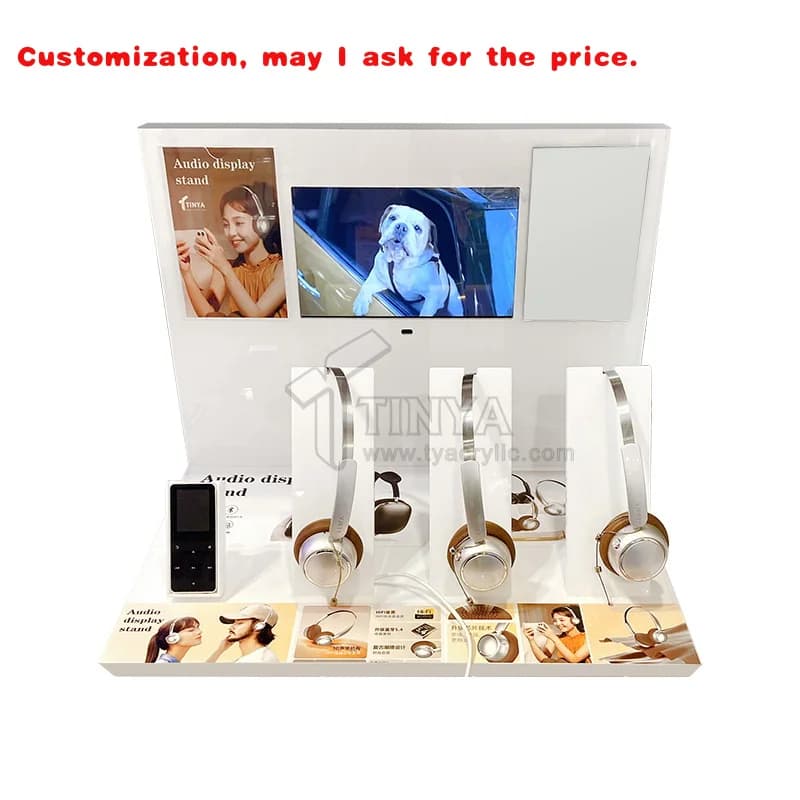 personalizzato. Espositore per cuffie per auricolari wireless in acrilico personalizzato Schermo LCD 3 set Espositore per cuffie