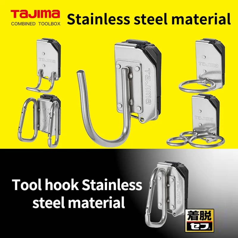 Tajima Belt Quick Hang Hook with Safety Buckle Stainless Steel Rustproof Corrosion Resistant Tool Hanger for Construction Outdoo