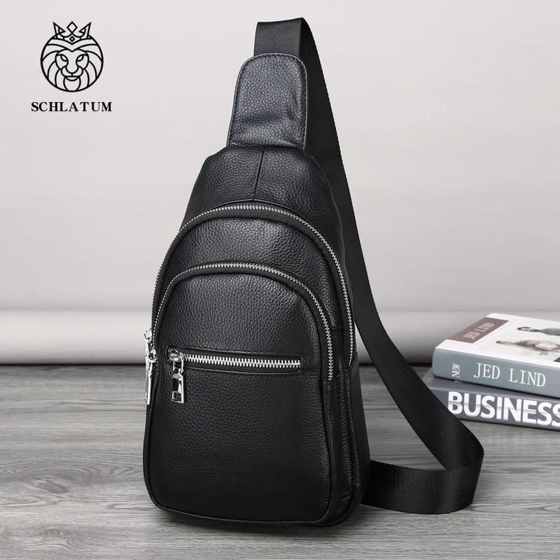 SCHLATUM 2023 borsa da petto in vera pelle per uomo borsa da petto a tracolla moda casual borsa a tracolla da viaggio zaino da uomo