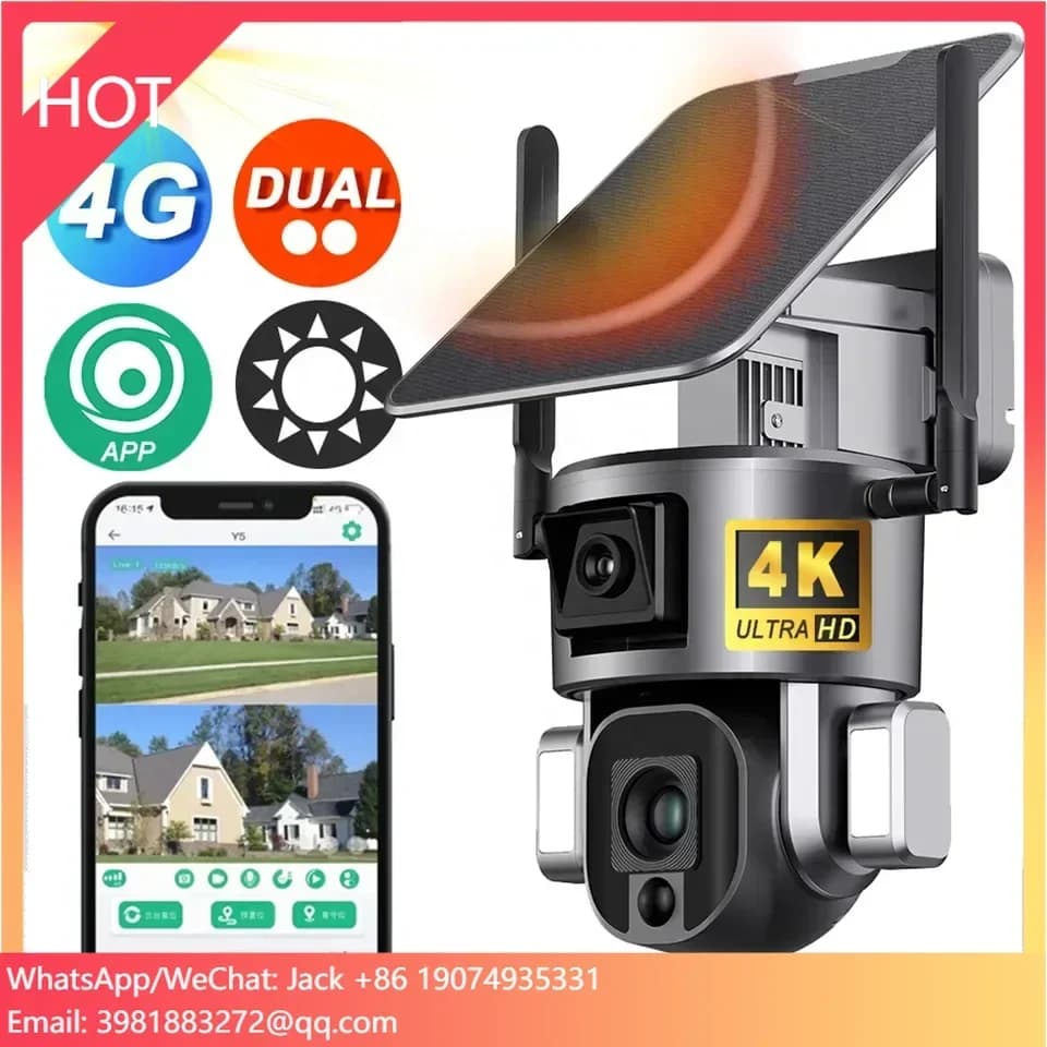 PTZ 4MP 4G 4K HD 10X Zoom Wireless Esterno Ad Energia Solare Sicurezza IP Pista Umana 8MP Doppia Lente CCTV WIFI 4g Telecamera Ptz Solare