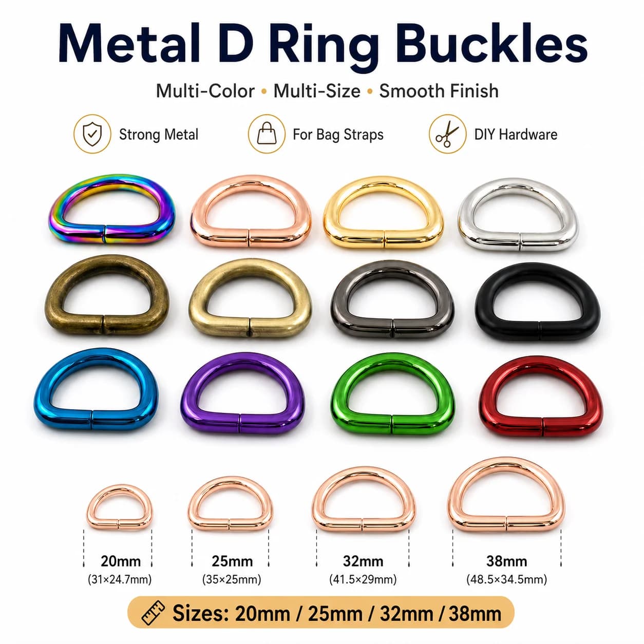 10/20 Pezzi Fibbie ad Anello a D in Metallo 20-38mm, Connettori per Cinghie Borsa, Ganci Regolabili per Guinzaglio Cane, Accessori Fai da Te