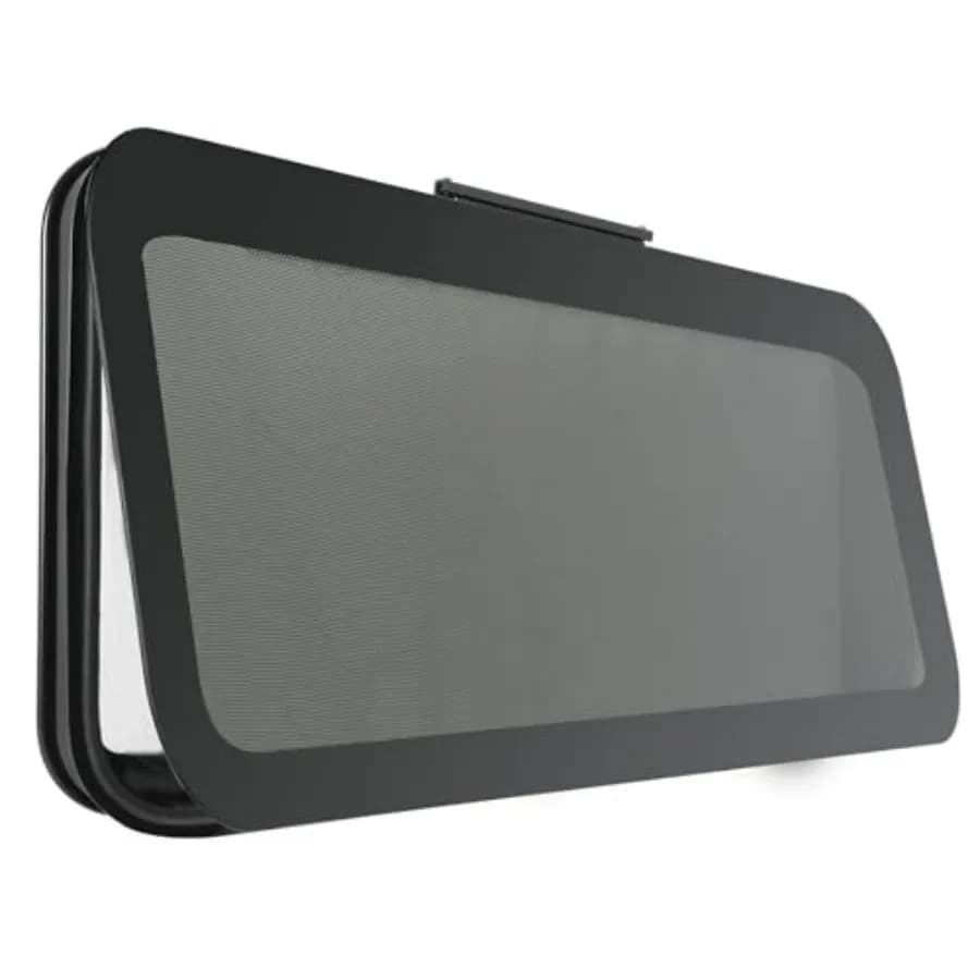 Motorhome window without frame 36 W x 22 H, obscured with mosquito net and finishing ring for walls 1-1/2 or 1-7/8, approved DOT