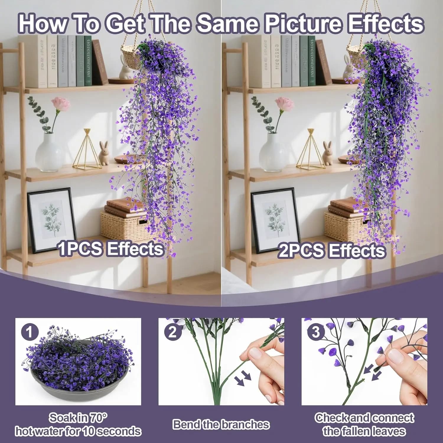 2 Pezzi Piante Artificiali Pendenti da Interno - Finte Piante Rampicanti con Mini Fiori Viola, Fiori Finti Pendenti a Forma di Edera