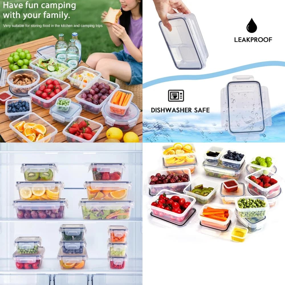 Confezione da 24 contenitori ermetici per la conservazione degli alimenti Set Organizzatore da cucina a prova di perdite Tupperware per la preparazione dei pasti senza BPA per frigorifero dispensa sfusa
