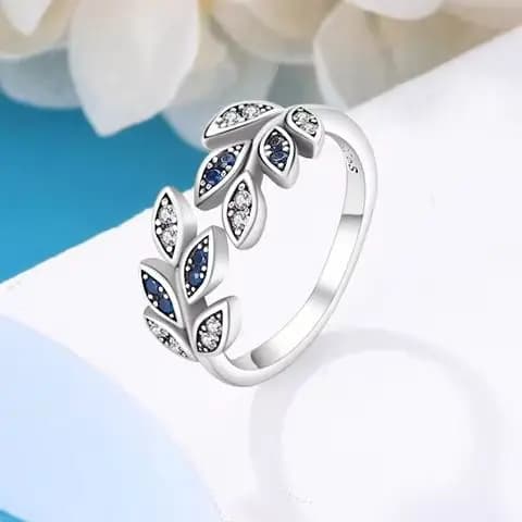 Nuovo anello originale in argento sterling 925 con foglie brillanti per le donne, adatto come regalo per gioielli da festa di matrimonio