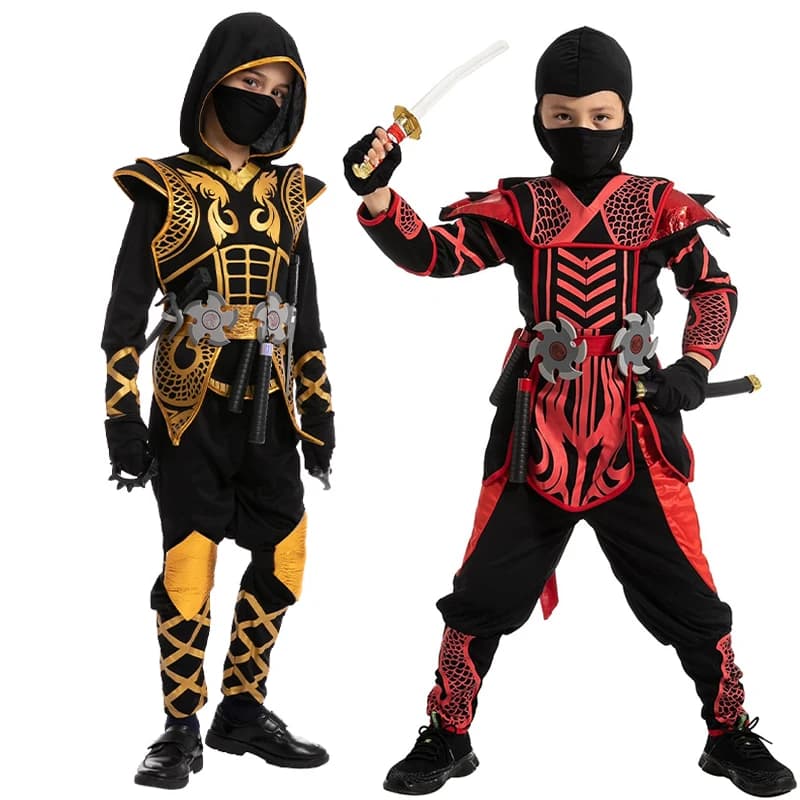Costume da Drago Dorato per Bambini, Travestimento da Assassino per il Giorno del Libro, Costume da Guerriero Rosso e Nero per Carnevale