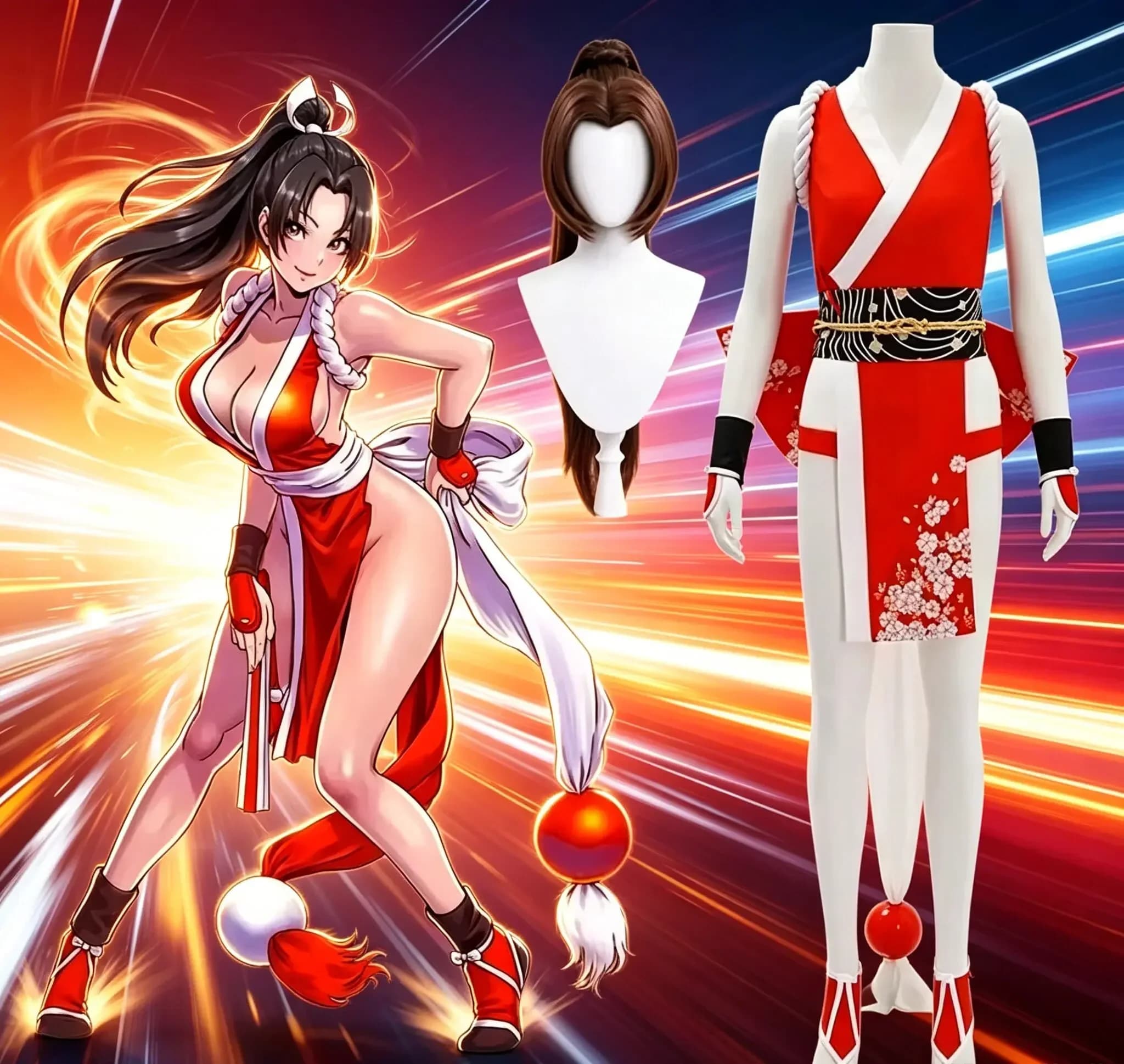 2026 New Women’s Ninja Themed Cosplay Costume, Red Kimono Set with Matching Belt and Accessories for Role Play