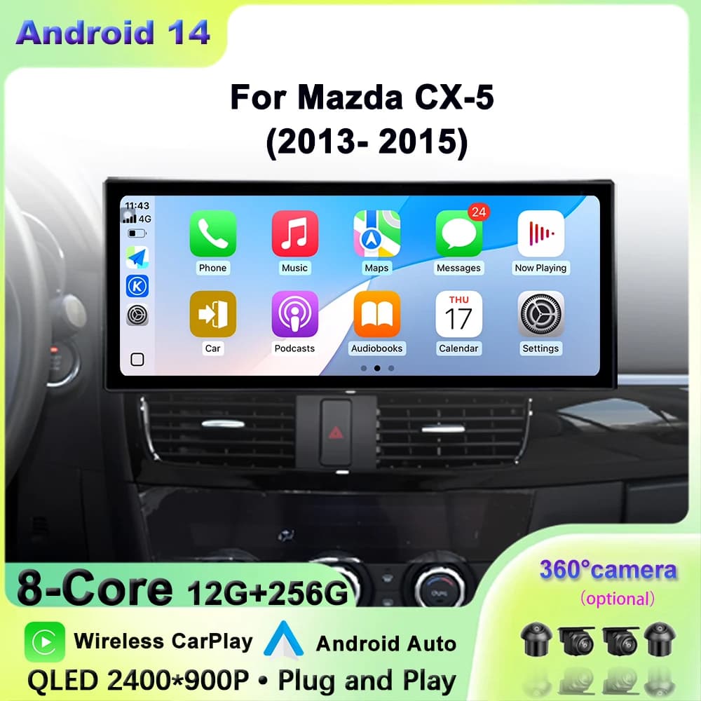 Touch Screen da 12.3 pollici QLED 2400*900P Per Mazda CX-5 2013-2015 Wireless Carplay Android Auto Bluetooth Car Video Riproduzione multimediale