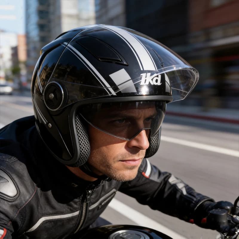 Casco Moto Aperto con Doppia Lente, Guscio Leggero in ABS, per Scooter Elettrico e Moto, Ideale per il Pendolarismo Quotidiano, NERO